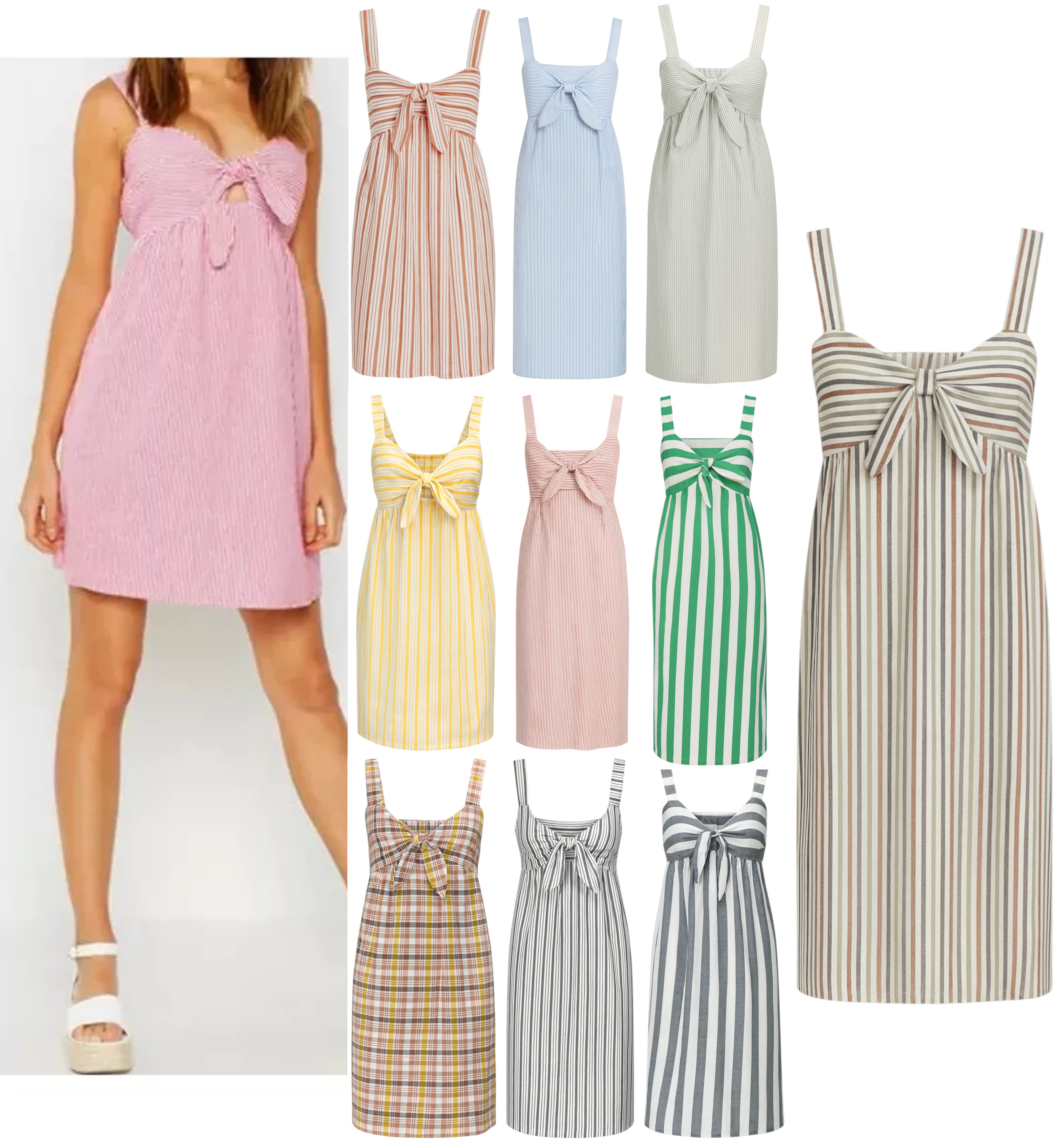 Women's striped sundress with front tie bow and adjustable straps – lightweight summer dress